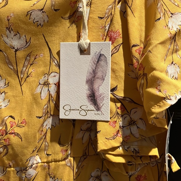 Jessica Simpson Girls Summer Dress. Golden yellow with flowers. Size Large Girls - Picture 6 of 7